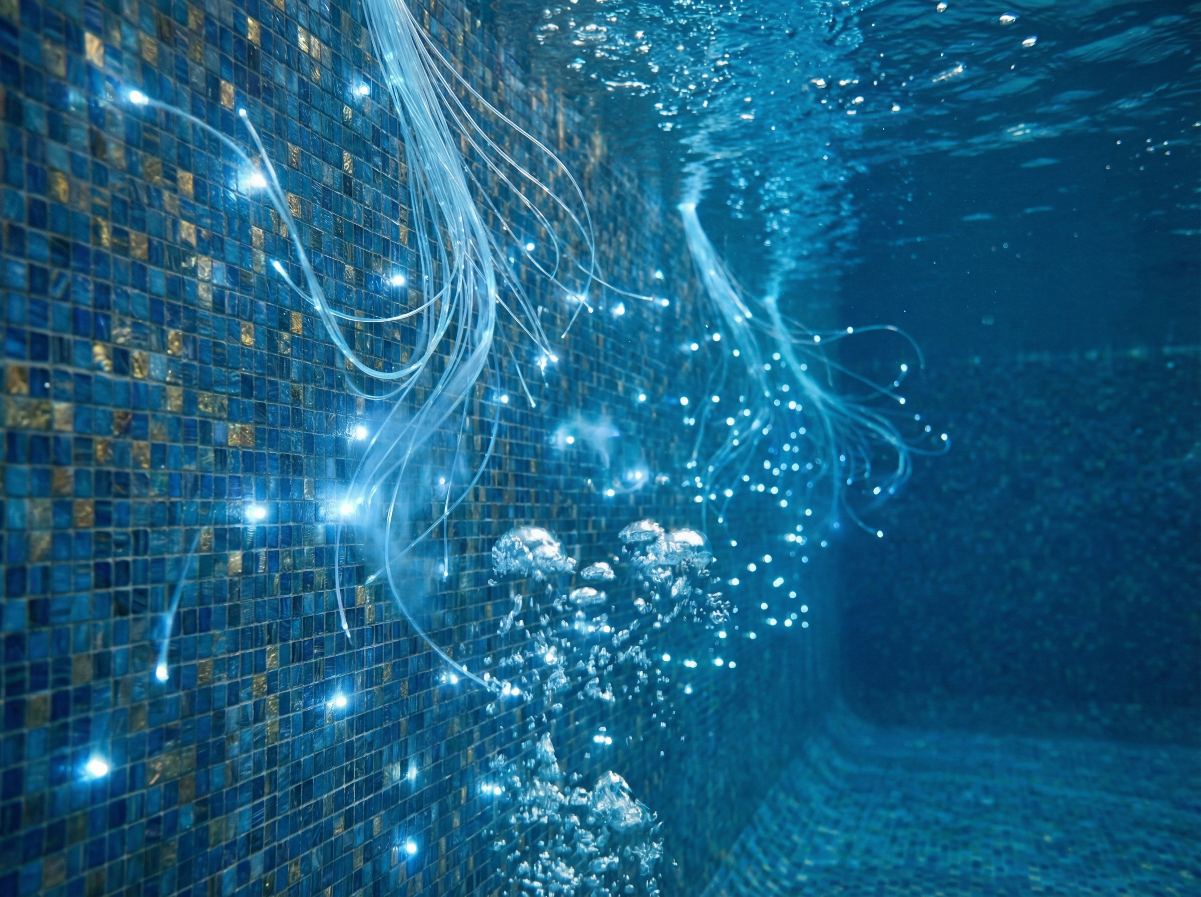 Underwater fiber optic lighting in pool